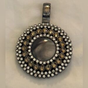 Premier Designs Silver and Brown Circular Pendant - Dual sided